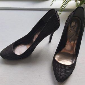 NINA SHOES Dressy High Heels Shoes Black Fabric size 38 Leather Soles